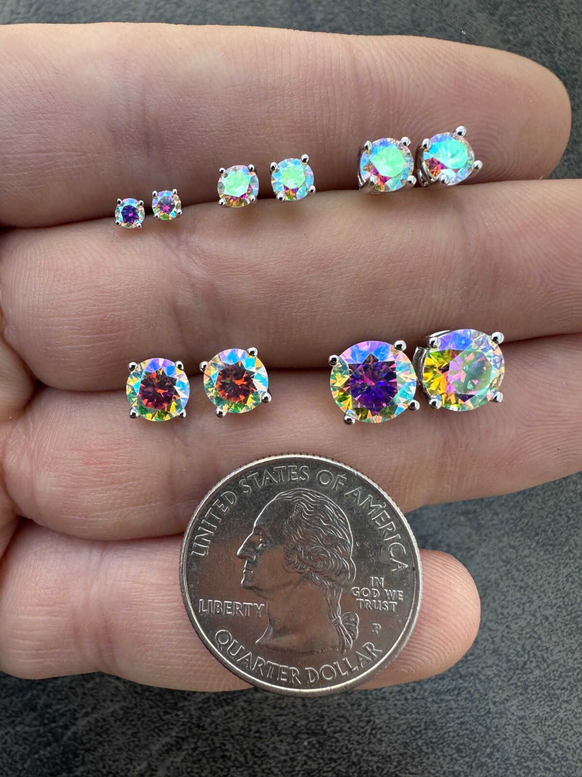 Rainbow Opal Moissanite Screwback Stud Earrings 925 Silver 3-8mm Passes Tester