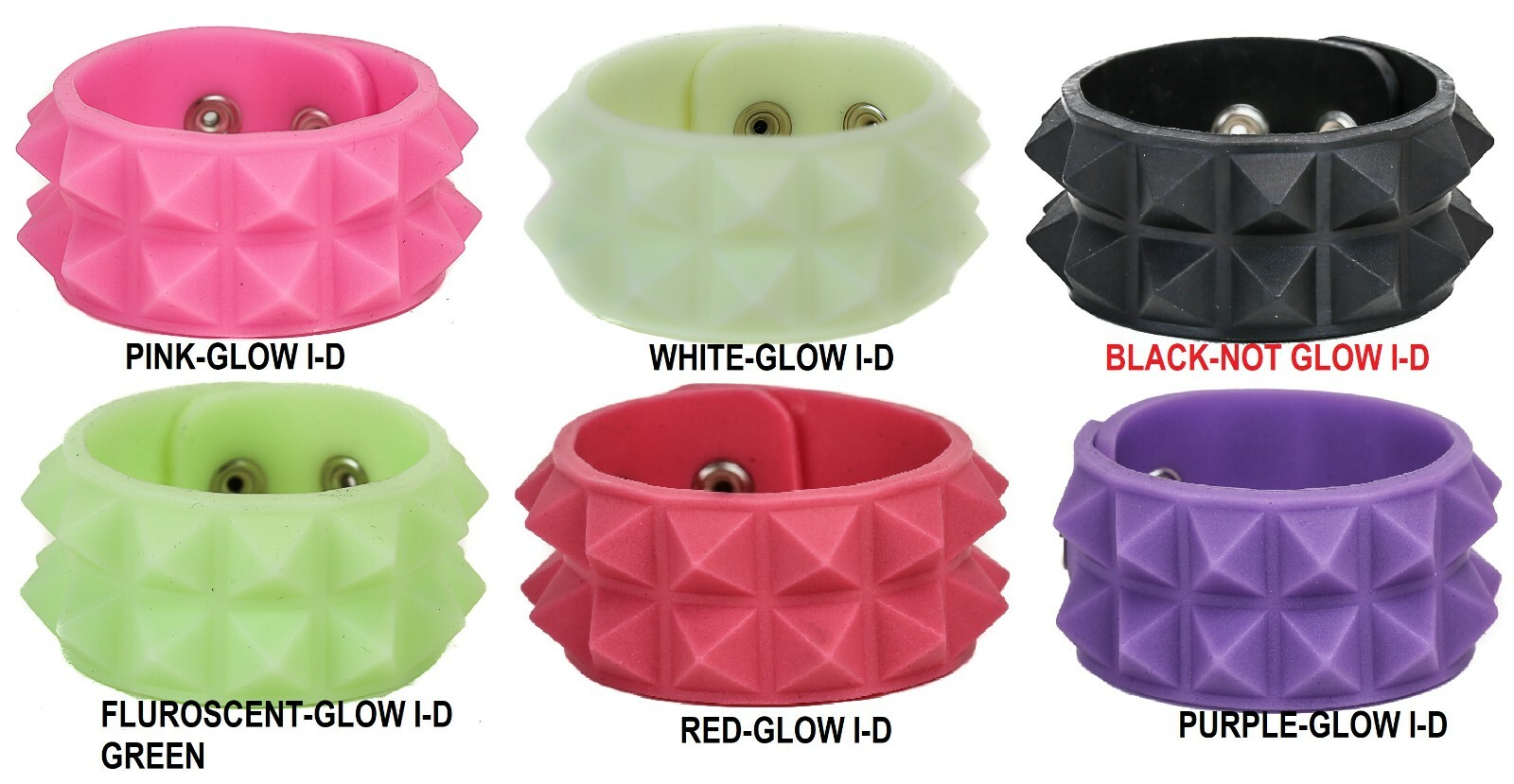 Silicone Rubber Two Row Stud Bracelet Glow In The Dark Punk Goth 6 Color