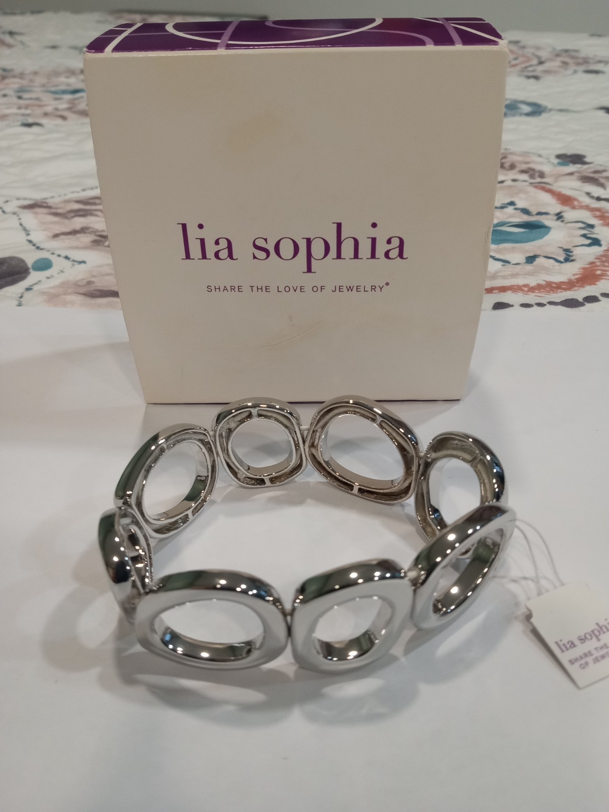 LIA SOPHIA “Glacier Bay” “Moon Dance” Silver Tone Asymmetrical Stretch Bracelet