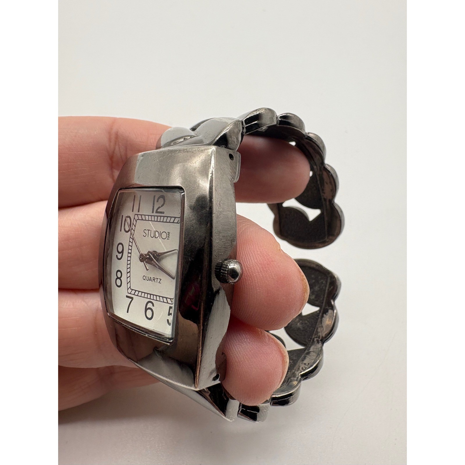 Studio Time Gunmetal Cuff Watch Chunky Curb Link Bangle Singapore Movt Need Batt