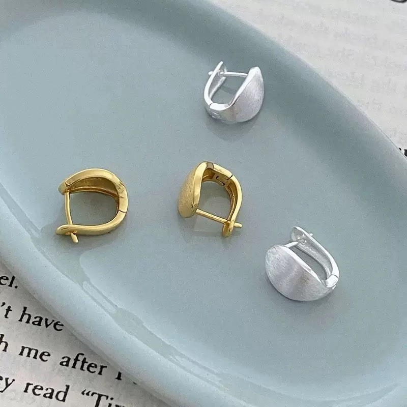 925 Silver Brushed Oval Huggie Hoop Earrings Matte Earrings Gold or Silve 323
