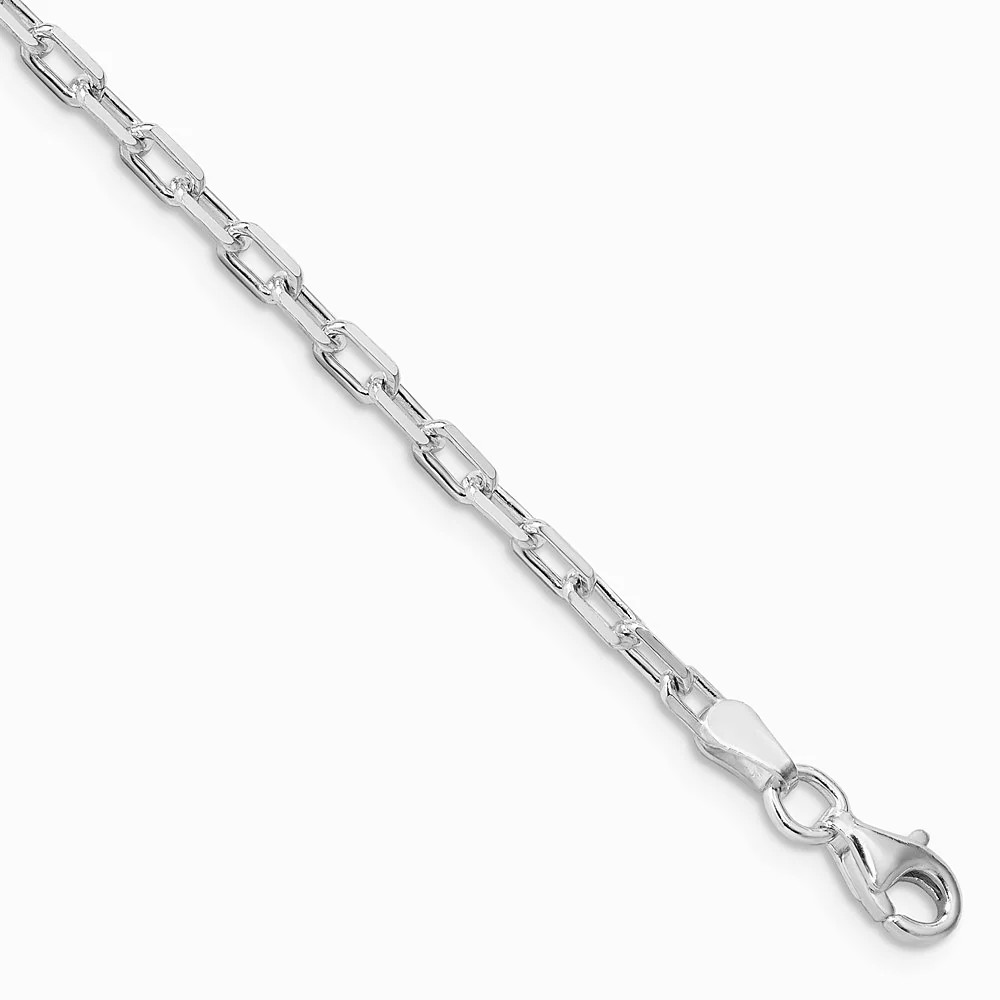 Sterling Silver RH-Plated 2.9mm Diamond-Cut Long Link Cable Chain Bracelet 7″-8″