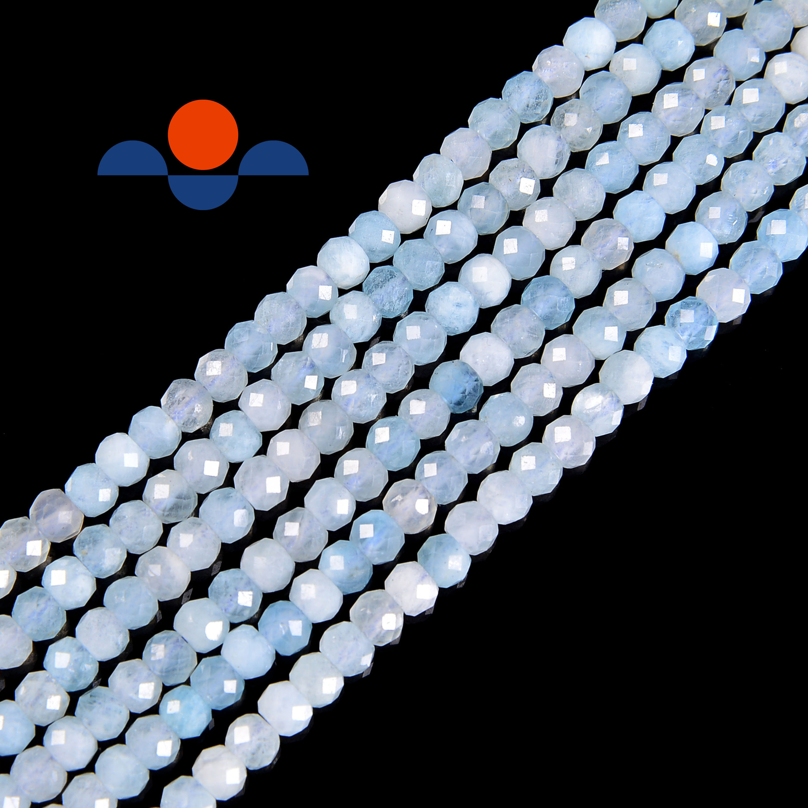 Natural Aquamarine Faceted Rondelle Beads 2x3mm 3x4mm 15.5″ Strand