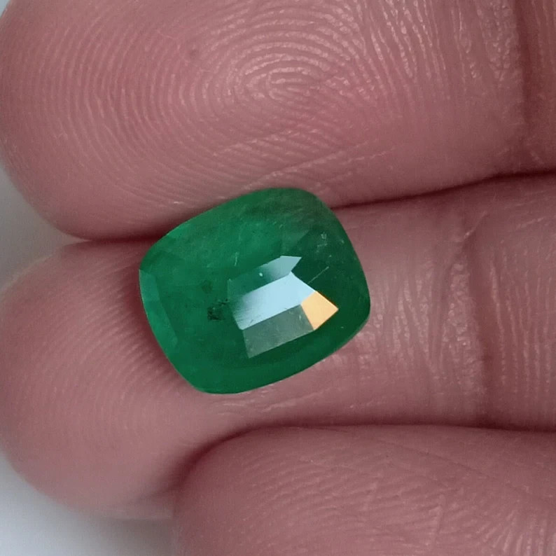 Certified Zambian Green Emerald Cushion Cut Unheated Loose Gemstone 3.48 Ct