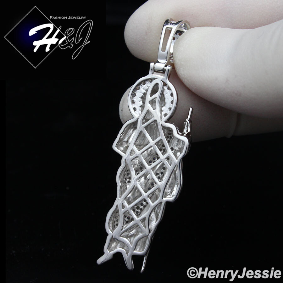 MEN WOMEN SOLID 925 STERLING SILVER ICY BLING CZ SAN JUDAS ST.JUDE PENDANT*SP329
