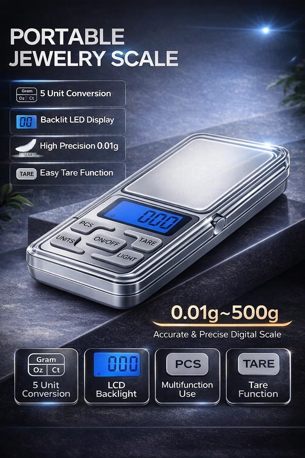 500g x 0.01g Portable Mini Digital Scale Jewelry Pocket Balance Weight Gram LCD