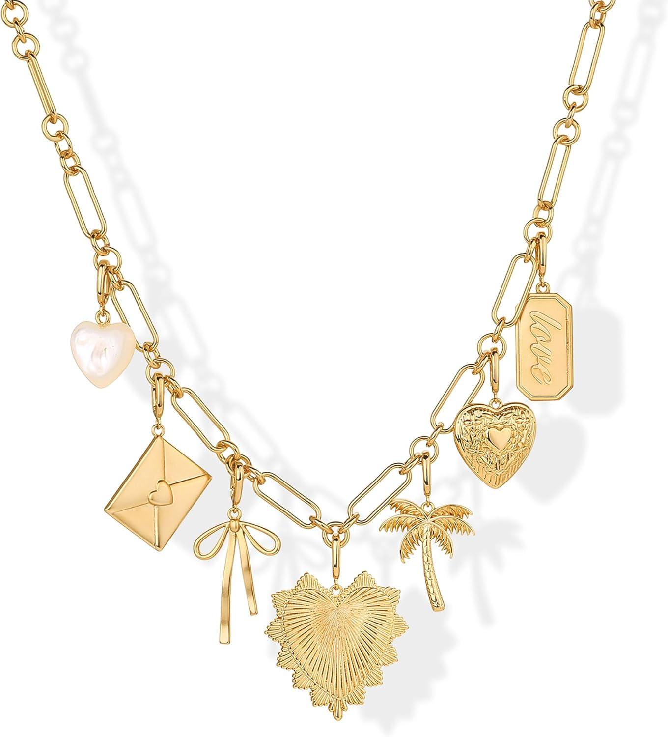 14K Gold Plated Chunky Charm Necklace Pack for Women | Statement Paperclip Chain