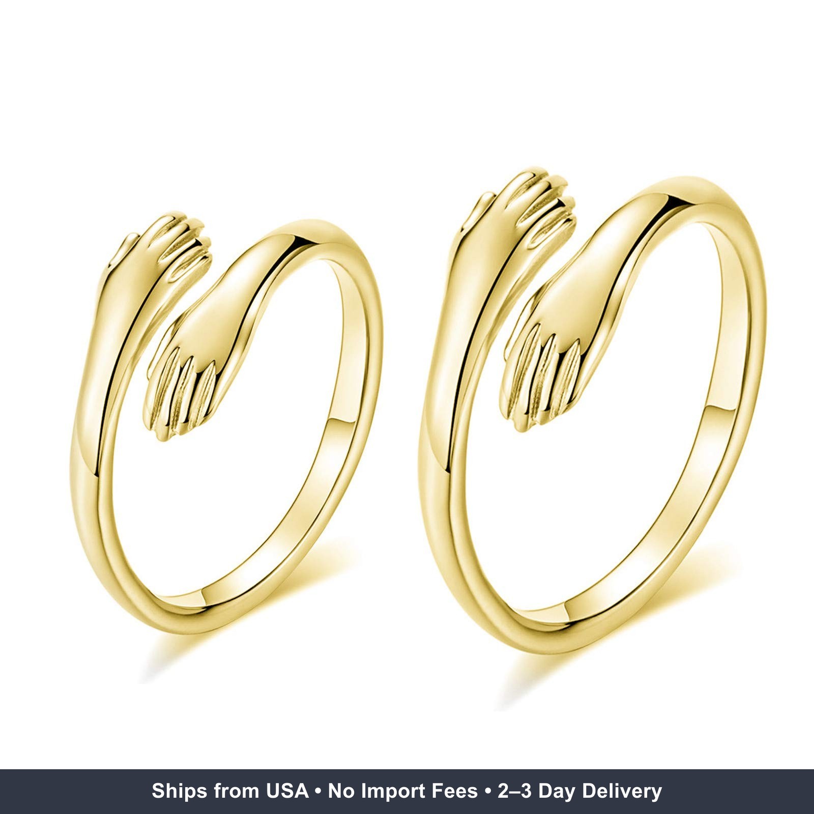 2 Pcs Love Hug Valentine’s Day Open Adjustable Ring Set Friendship Couple Lover
