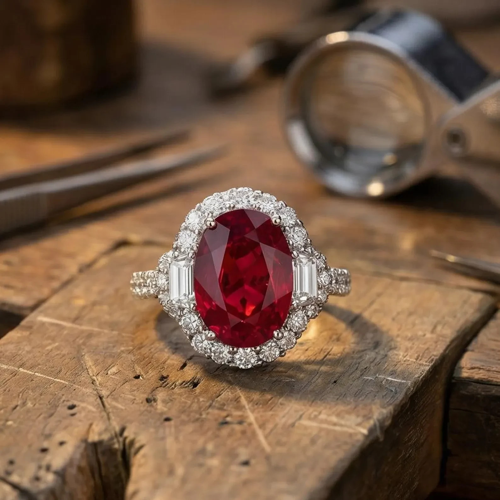 6.00 Ct Oval Cut Natural Ruby Diamond Engagement Ring 14K Solid White Gold 8