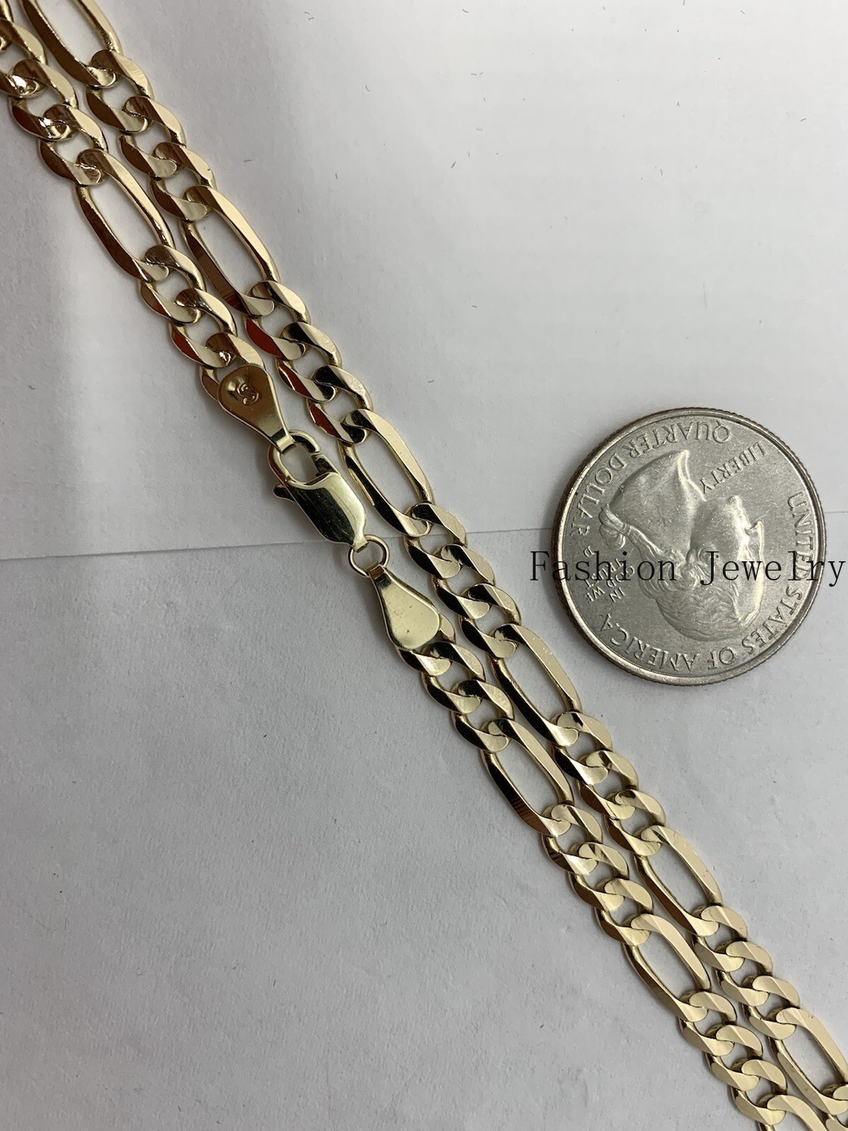 14K Solid Yellow Gold Figaro Link Chains Necklace Men’s/Women’s 4mm-6mm 18″-30″