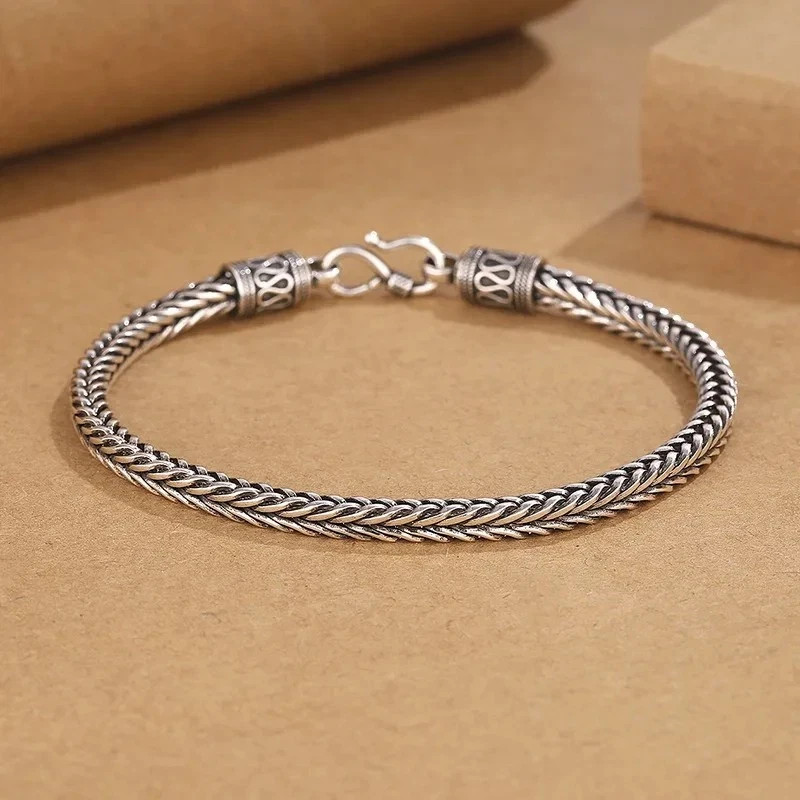 925 Sterling Silver Bangle Bracelet Chain Popular Vintage Bracelets Mens Gift