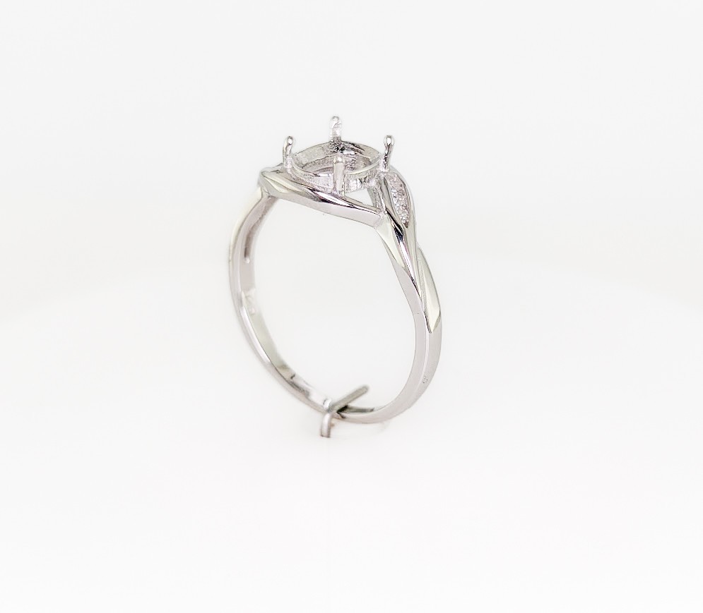 8 x 6 mm Oval CZ Semi Mount Bypass Ring Setting Sterling Silver w/Rhodium Finish