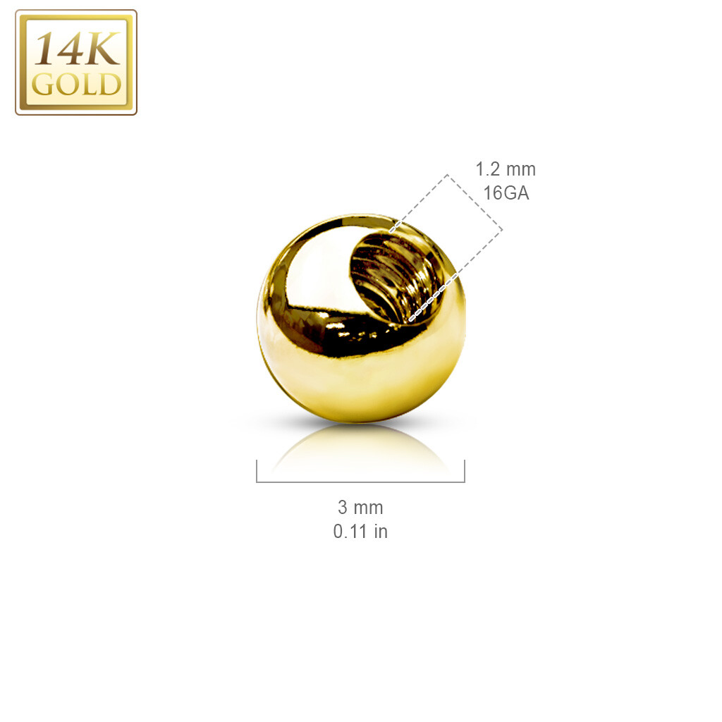 14K Solid Gold Replacement Ball External Threaded For Lip Eyebrow Tragus