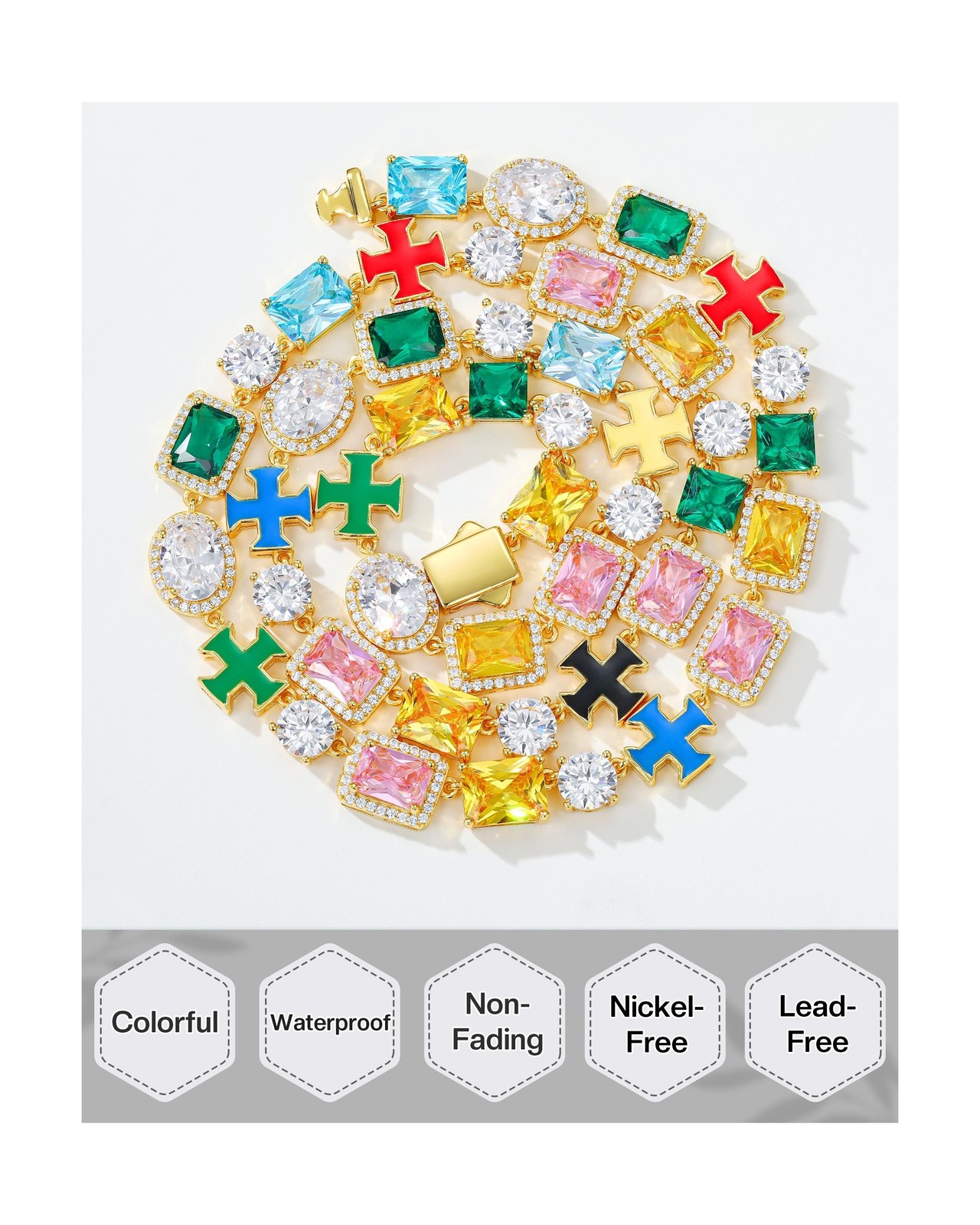 Multi Gemstone Tennis Necklaces For Women Men, 8MM, 16-24inches, 925 Sterling…