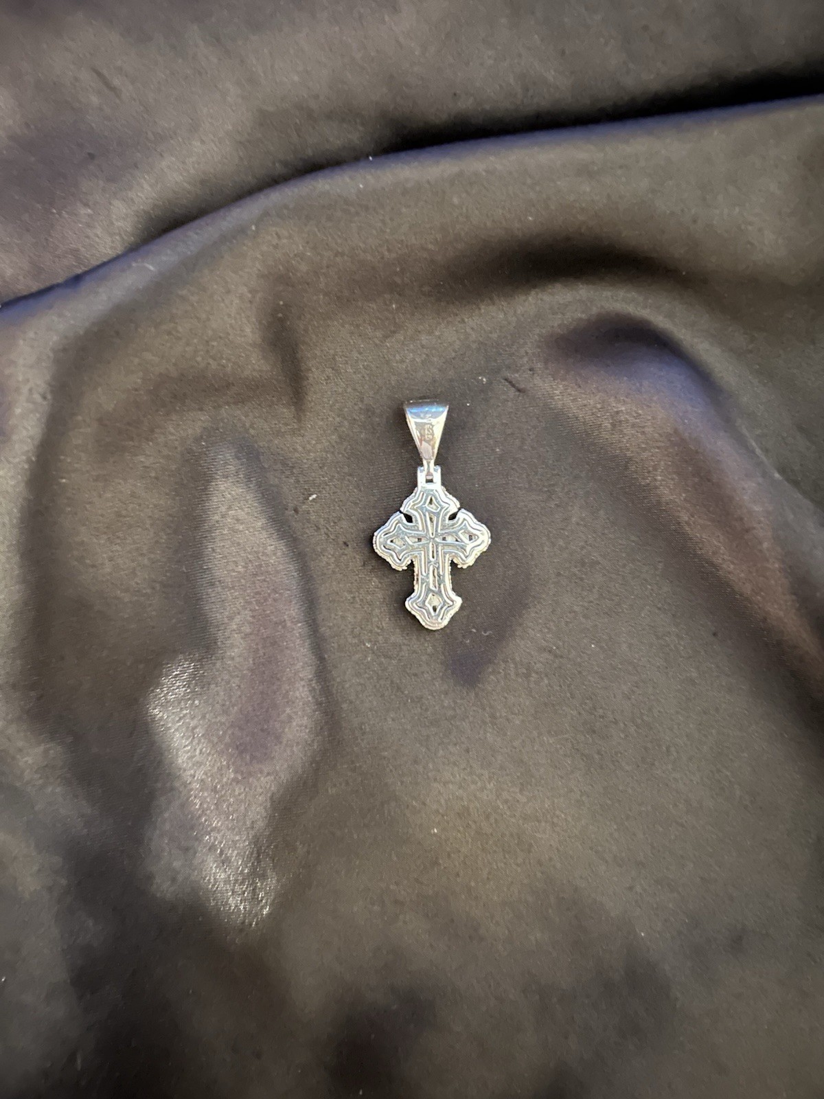 Silver Gothic Moissanite Cross Charm Pendant Clear VVS1 Excellent Cut w/ Report