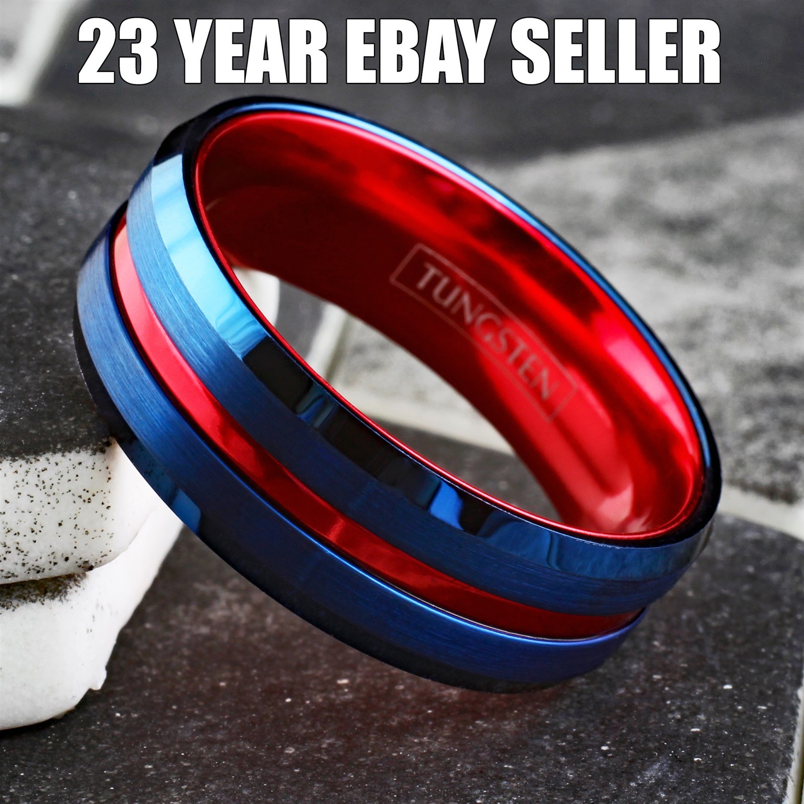Blue Tungsten Carbide Men’s Thin Red Line Wedding Band Ring – Superhero Colors