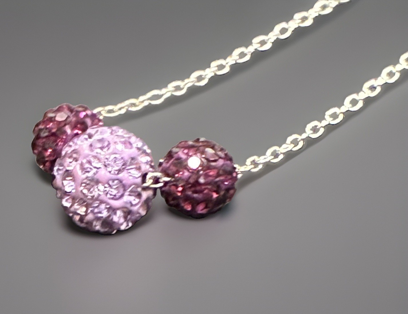 Sparkly & Dainty 19″ 925 Sterling Silver Purple Triple Charm Cluster Necklace