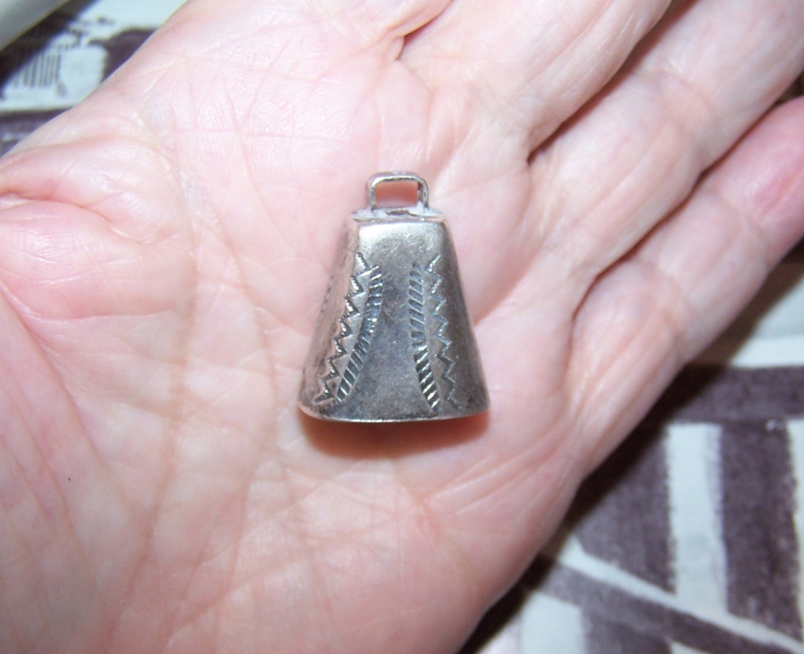 NATIVE AMERICAN Vintage Sterling Silver Cow Bell Pendant or Charm