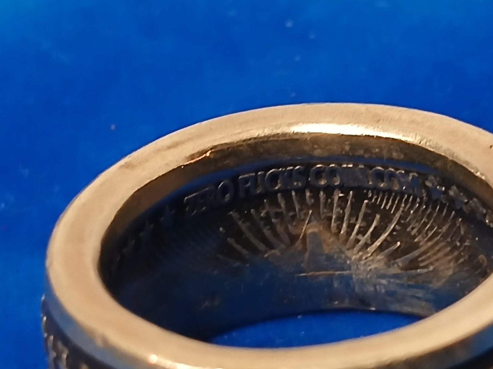 Melted Down Nickel Zero F***s Coin Ring Biker Style Size 10 Nulla Futuo Daretur