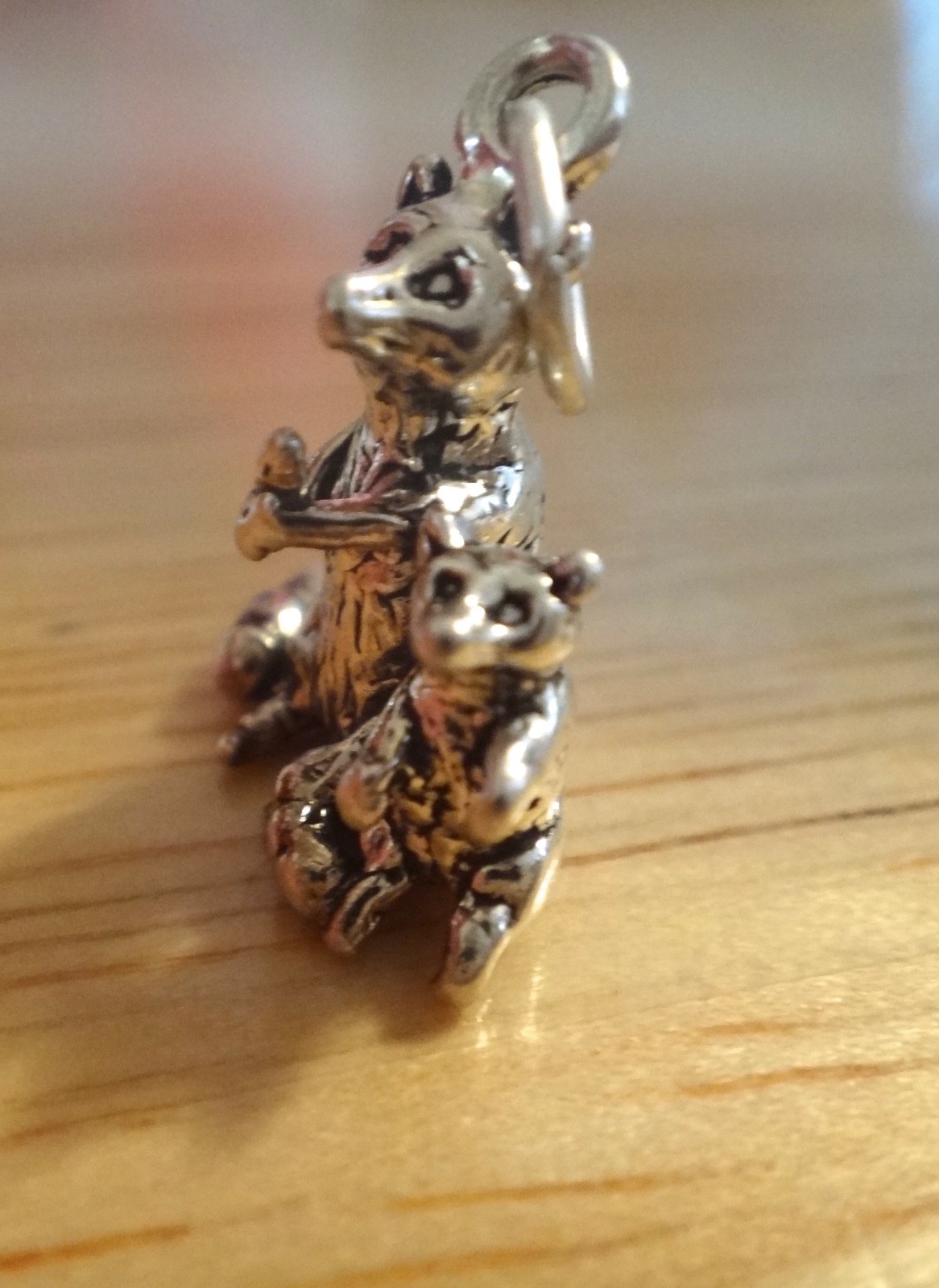 Sterling Silver 3D 16x14mm Detailed Double Raccoon & Baby Zoo Racoon Charm