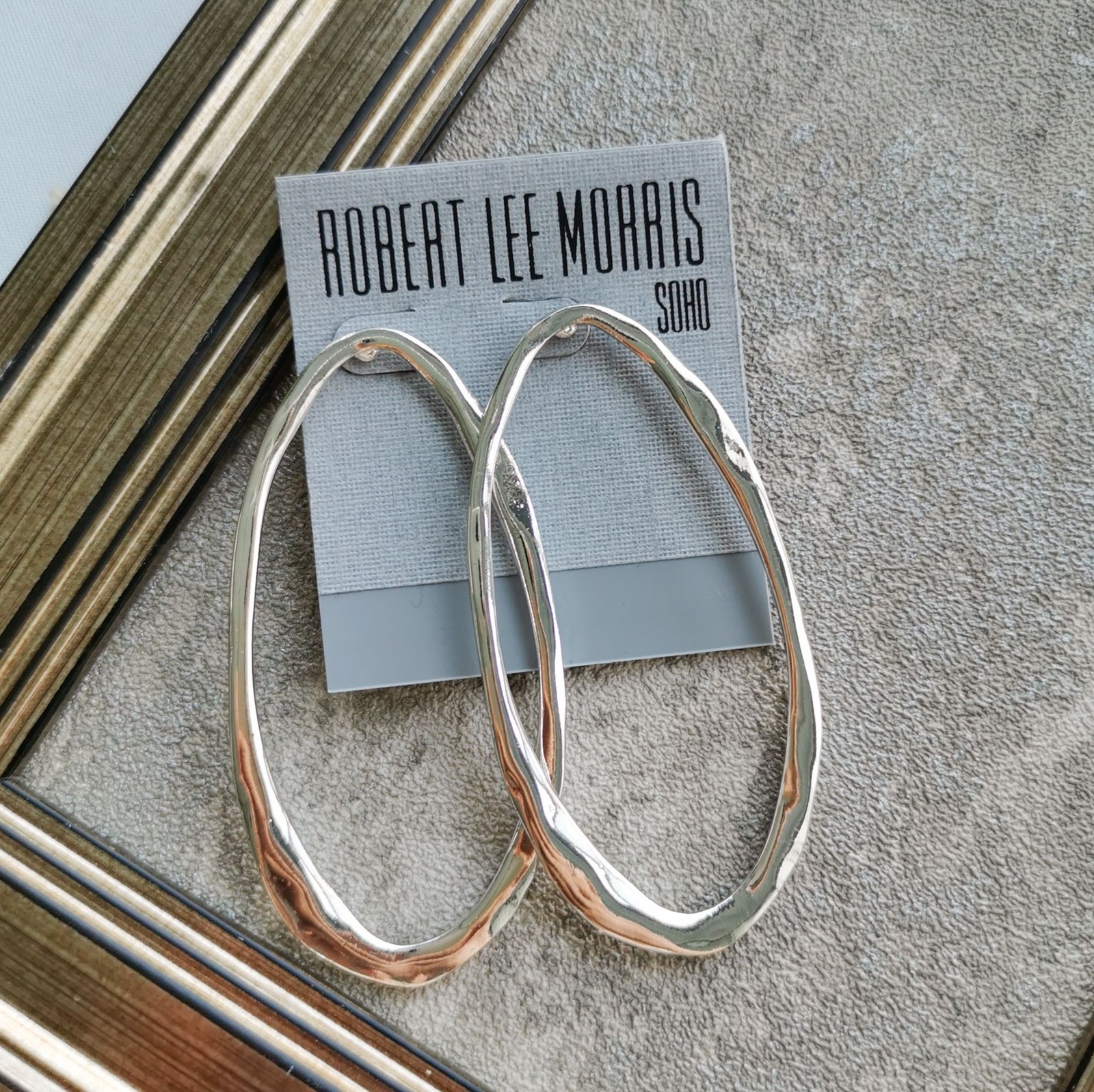Robert Lee Morris Silver Plated Elongated Oval Hoop Earrings Modern Chic