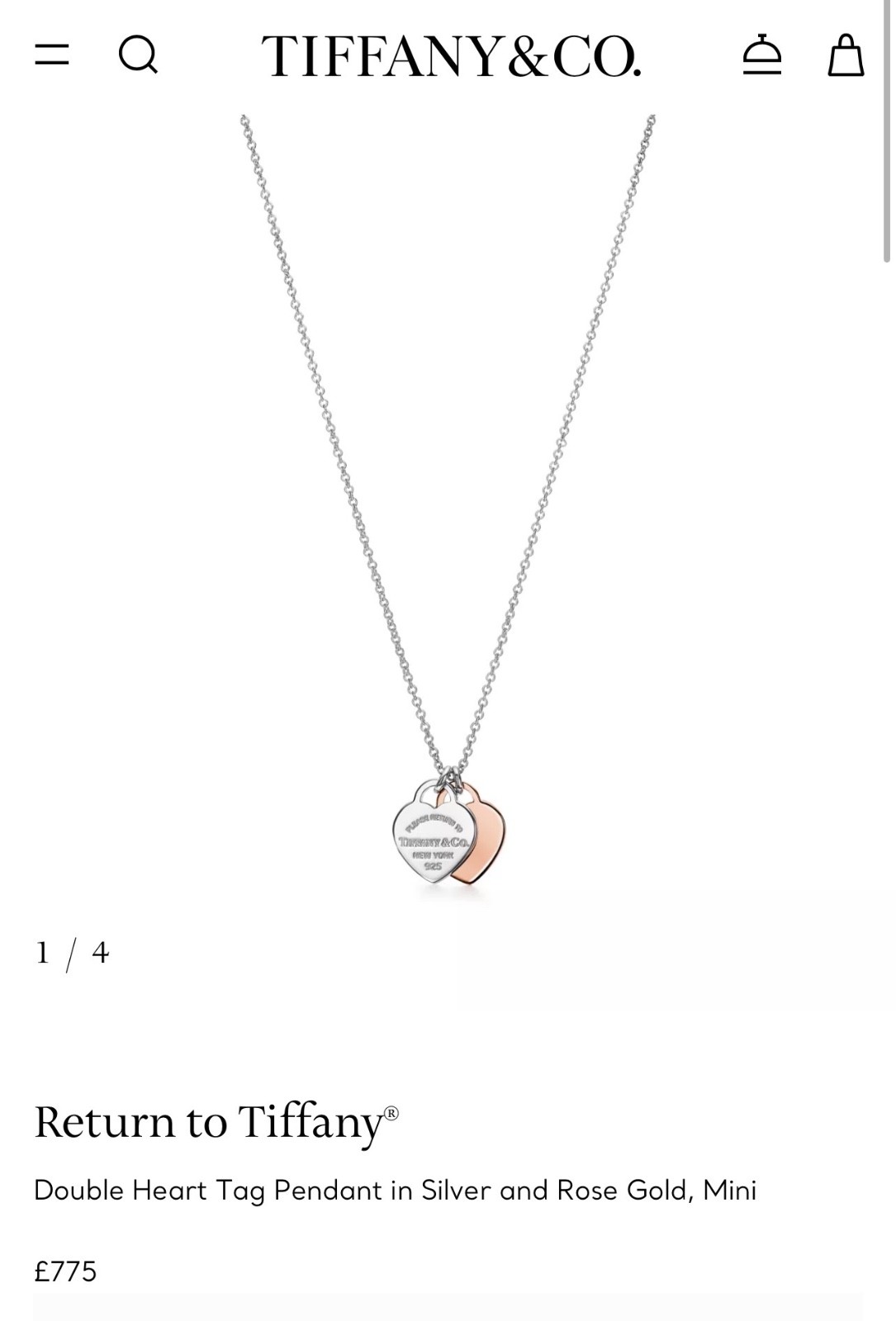 Return to Tiffany® Double Heart Tag Pendant in Silver and Rose Gold, Mini