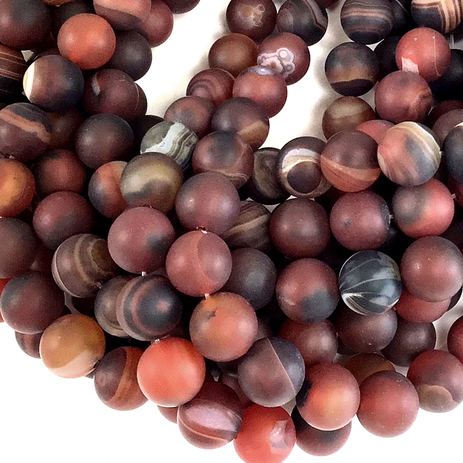 Matte Agate Brown Red Banded Lace Round Loose Beads 15″ 14mm Frost Semi Precious