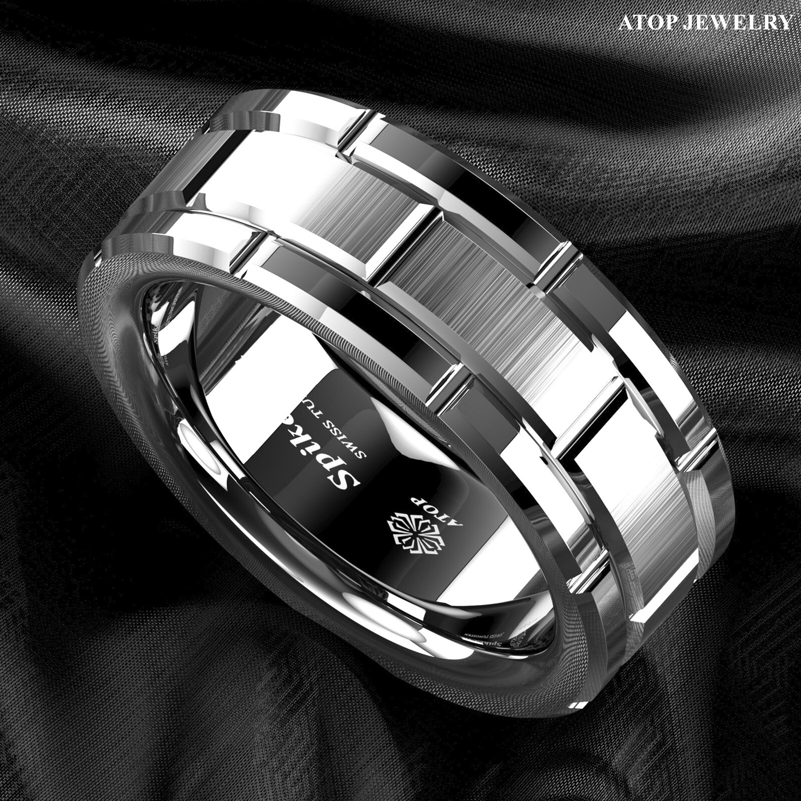 8mm Men’s Tungsten Carbide Ring Silver Wedding Band Brick Pattern Size 6-13 ATOP