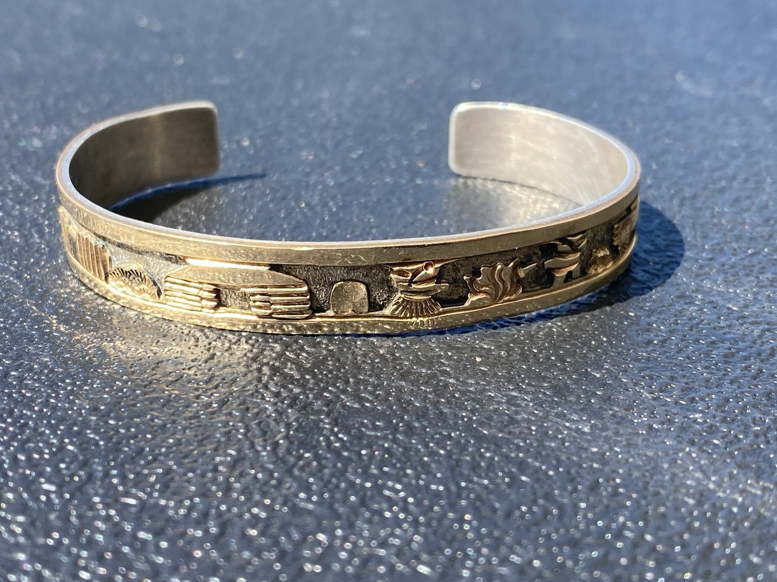 12K Gold Filled Sterling Silver Cuff Becenti Jr BCT Native American Story Teller