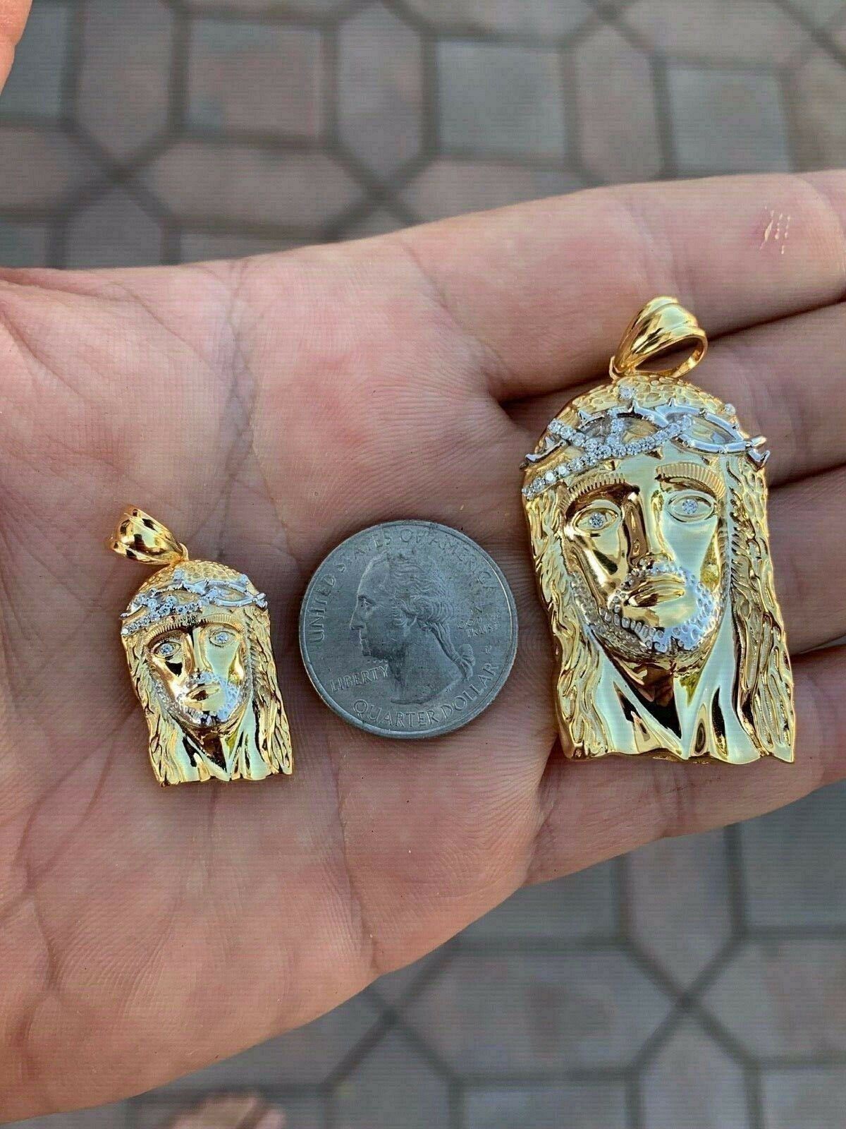 Solid 925 Silver 14k Gold Plated Jesus Piece ITALY Necklace HIP HOP Real Iced