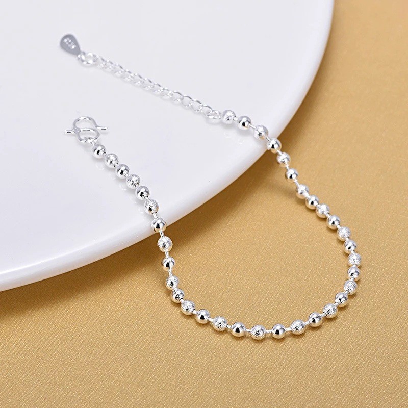 925 Sterling Silver Transfer Bead Bracelet Anklet Chain for Women Fine Jewelry
