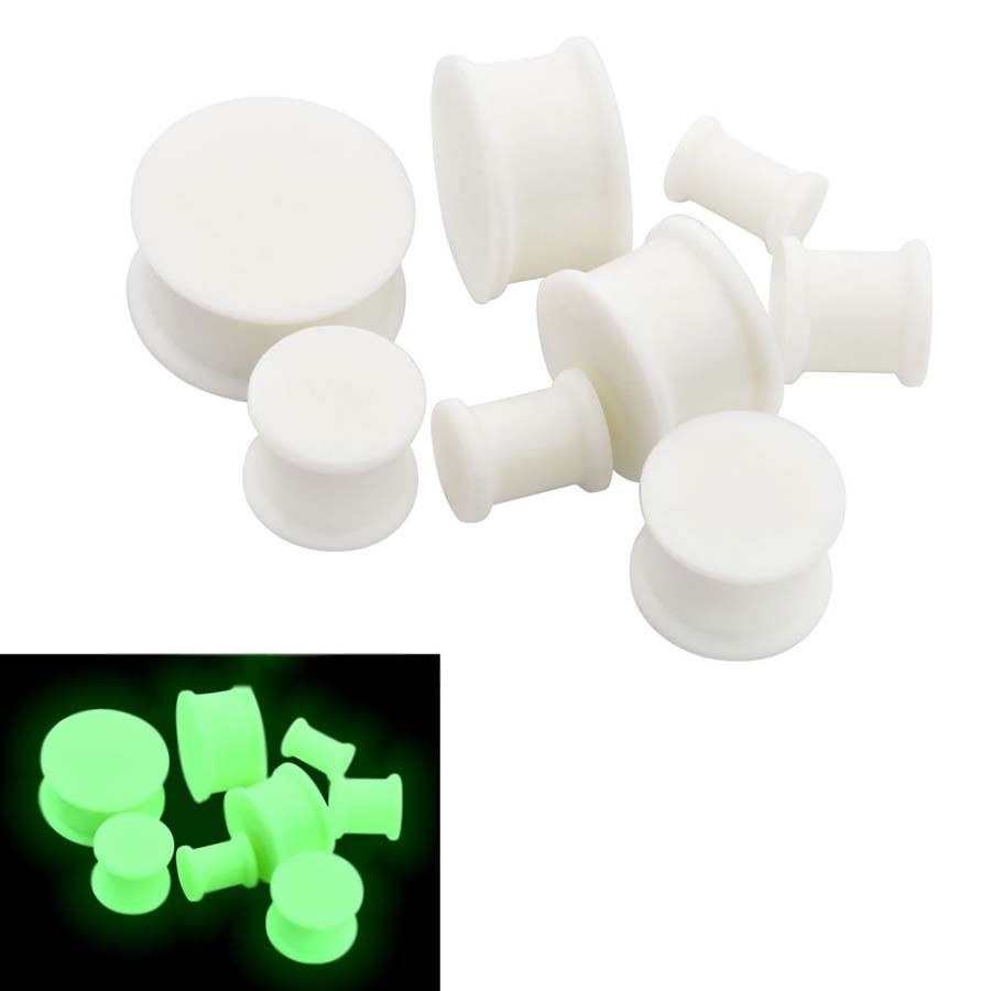 6Pair Solid Silicone Ear Gauges Glow in The Dark Plugs Body Piercing Kit 2g-3/4″