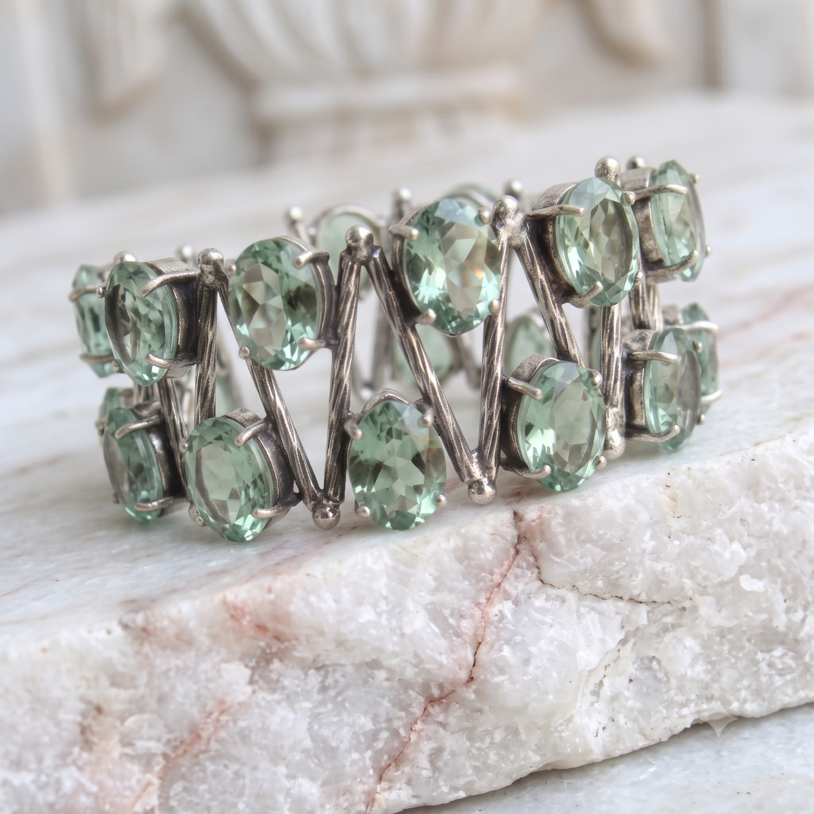 Green Amethyst Gemstone Handmade 925 Sterling Silver Cuff Bracelet Jewelry 8″