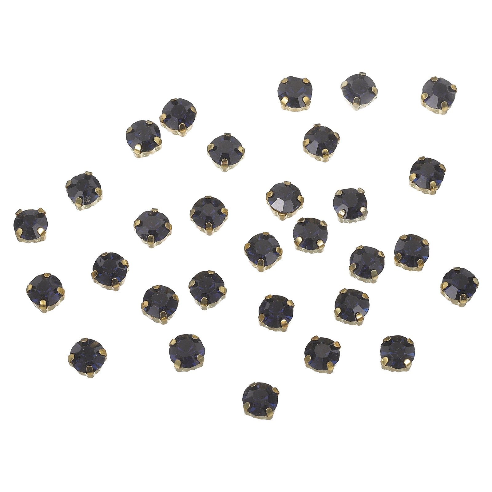 100 Pcs Sew on Rhinestones, 6 mm / 0.24 Inch Diameter, Ink Blue