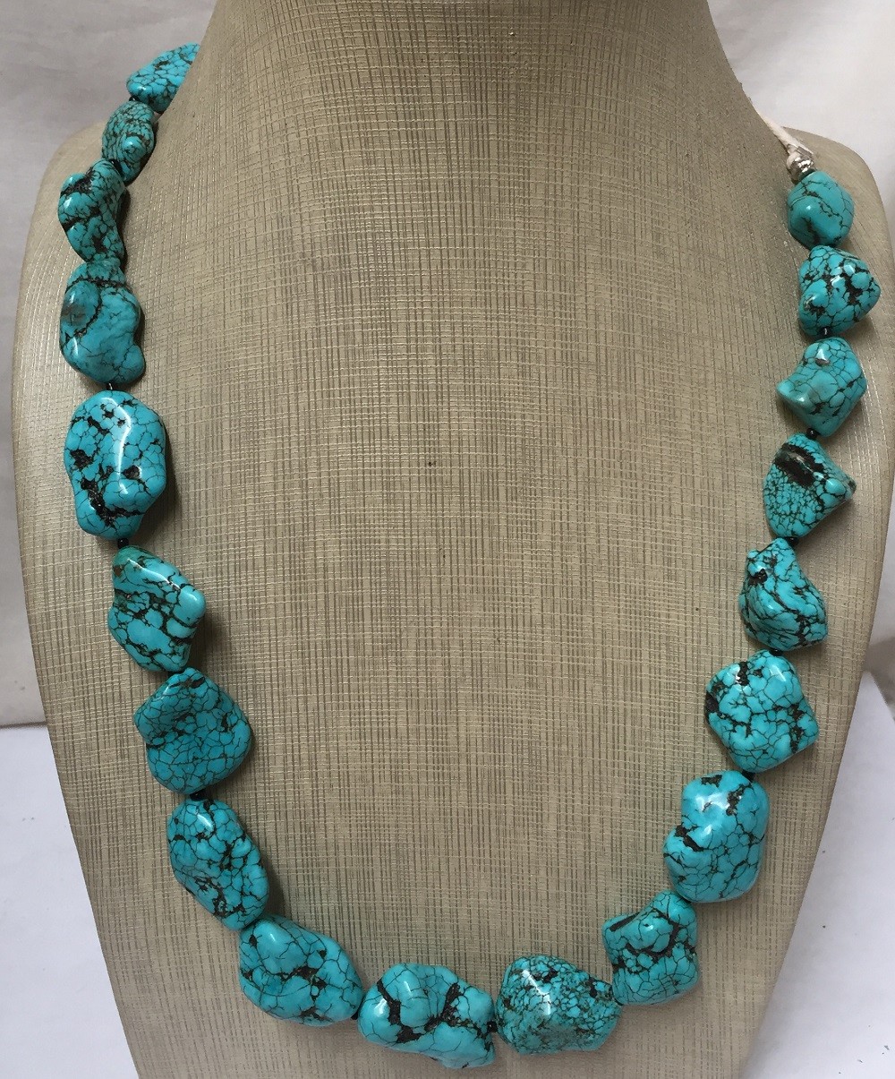 Bold gradual turquoise nugget necklace//18″plus 10″ rope length(w158a-w4.2)