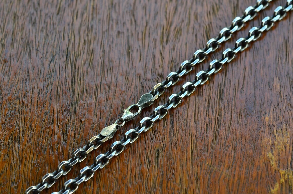 925 Sterling Silver Anchor Oxidized Chain 3.5mm Cable Chain Italian – All Sizes