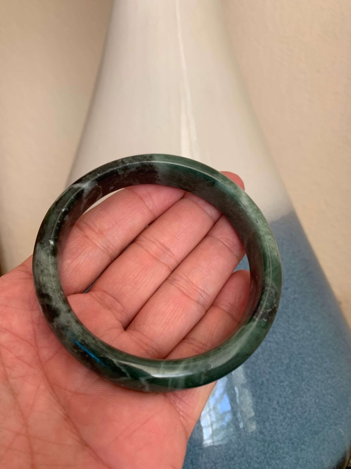 Gorgeous Dark Green Jade Bangle Bracelet Good Fortune Money Luck Protection 61mm