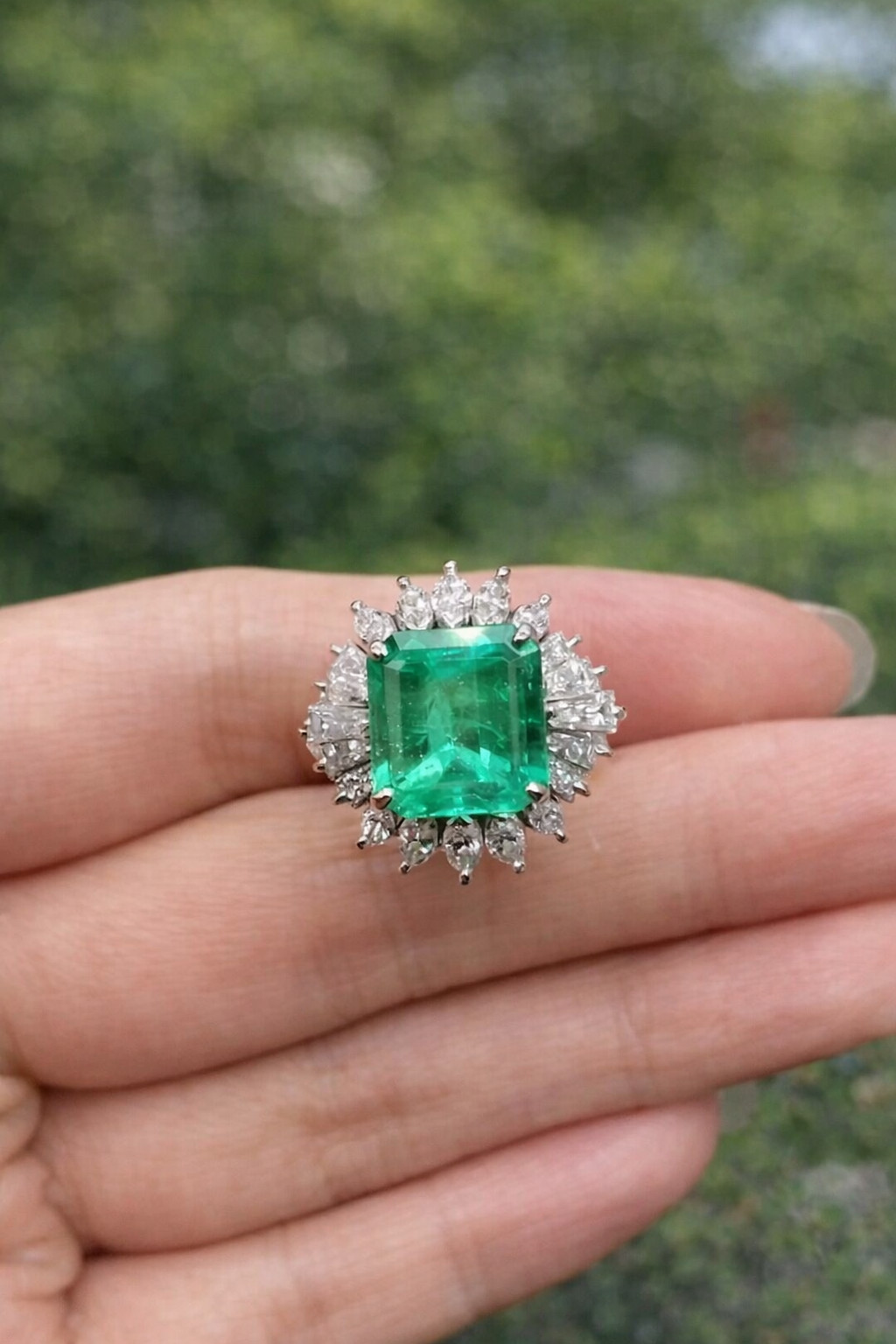 IGL Certified 4.50 Ct Natural Emerald & Diamond Wedding Gift Ring 14K White Gold