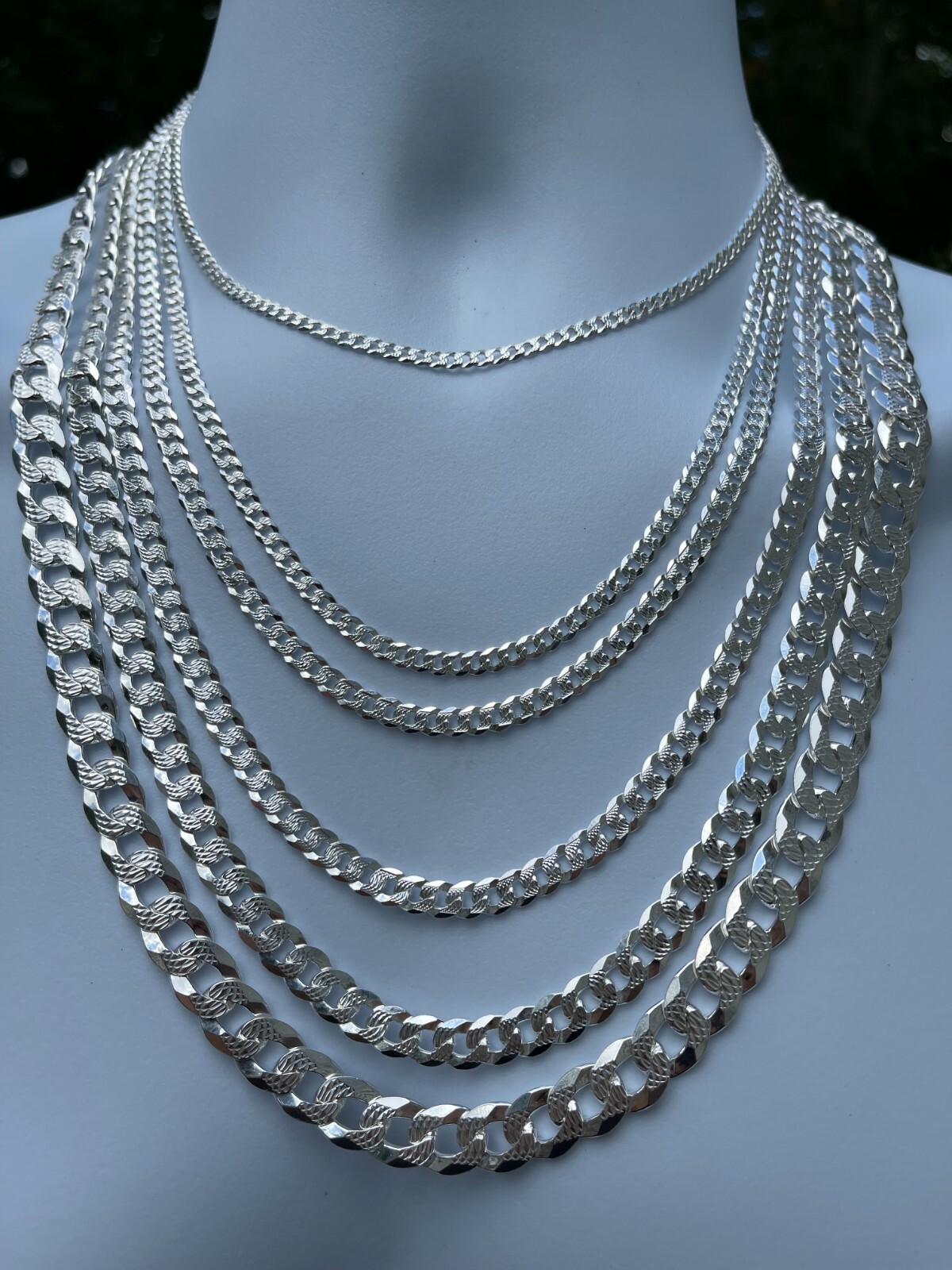 Solid 925 Silver Diamond Cut Flat Miami Curb Cuban Link Chain Necklace 3-11mm