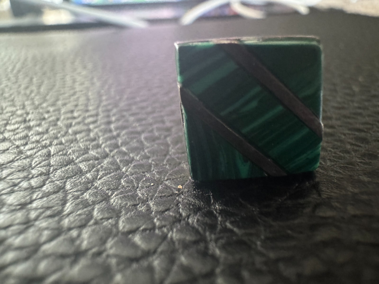 Vintage Mexican Sterling Silver Cufflinks, Malachite & Hematite Inlay