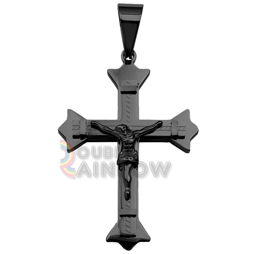 P27 24″Stainless Steel 316L Solid Black Jesus Cross Pendant Cuban Chain Necklace