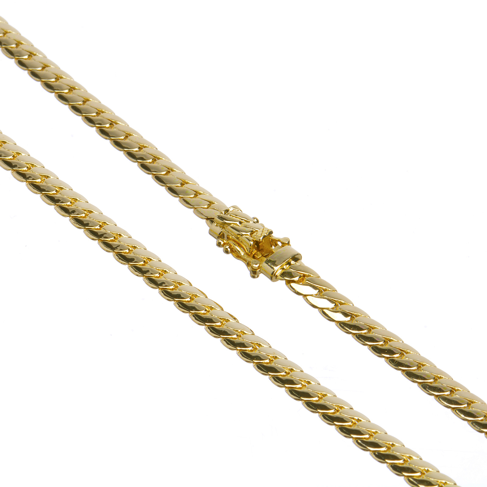 Men’s Cuban Link Chain Necklace Box Clasp Safety Lock 14K Gold Plated 6 mm / 26″