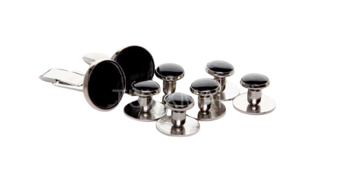 New Black Silver Tuxedo Shirt 2 Cuff links 6 Studs Set 1 year guarantee Wedding