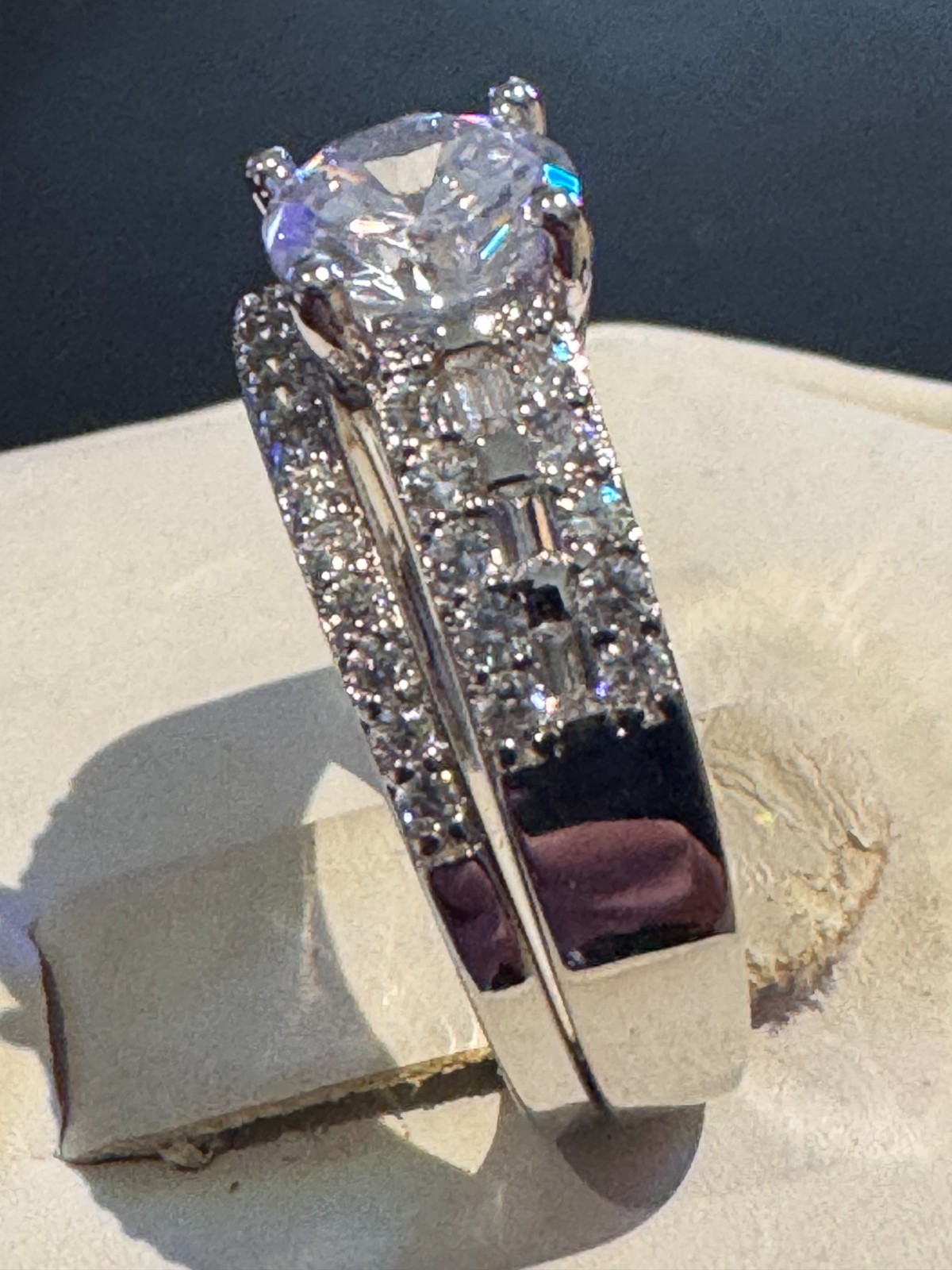 Dainty 2 Pc Round Solitaire with Baguette and Round Accents Wedding FS