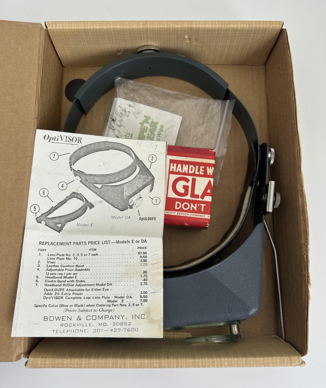Vintage OptiVISOR Model DA-5 Headband Magnifier w/ OptiLOUPE Box Manual