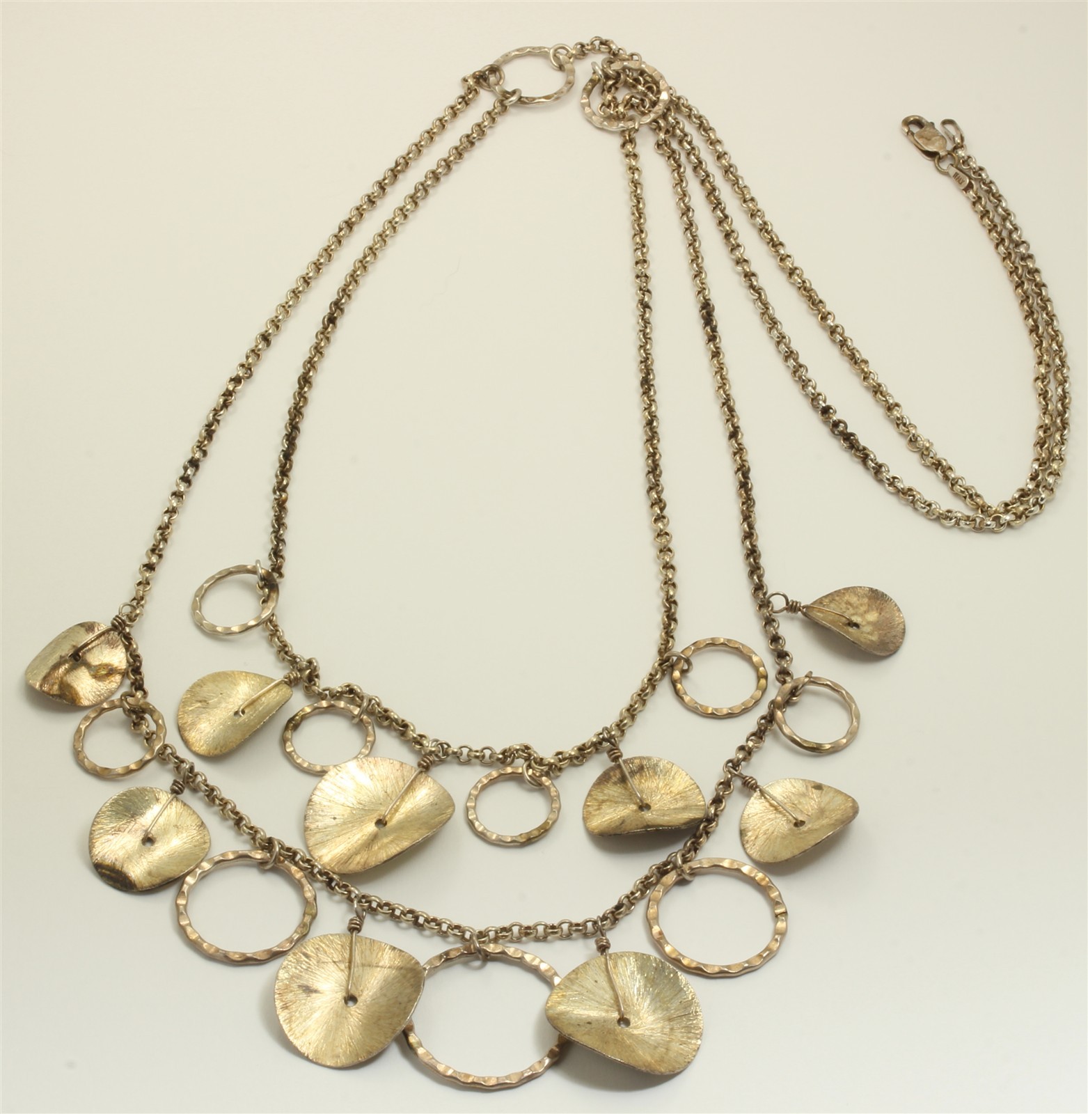 Vintage Sterling Silver 2-Strand Modernist Disc Bead Chain Necklace 35.6g