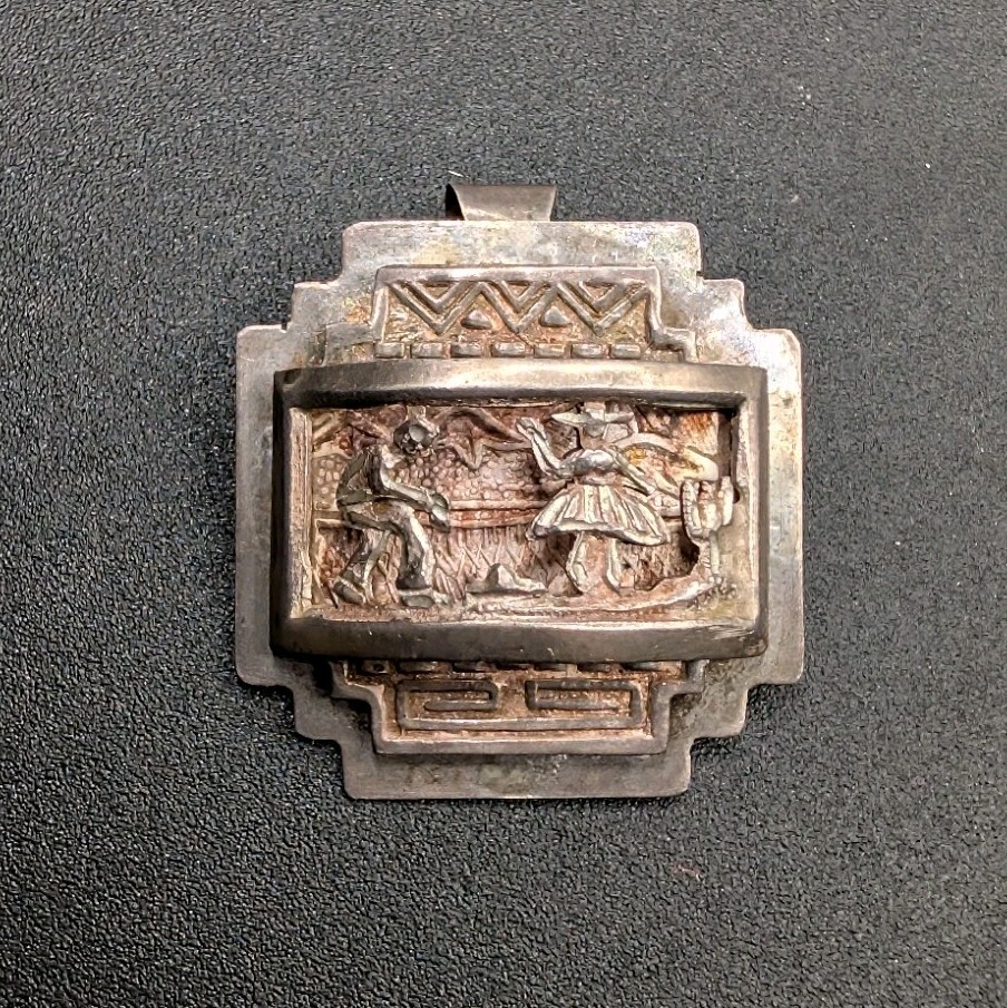 Vtg Sterling Silver 925 Ornate Openwork Cutout Peru Peruvian Brooch Pin Pendant