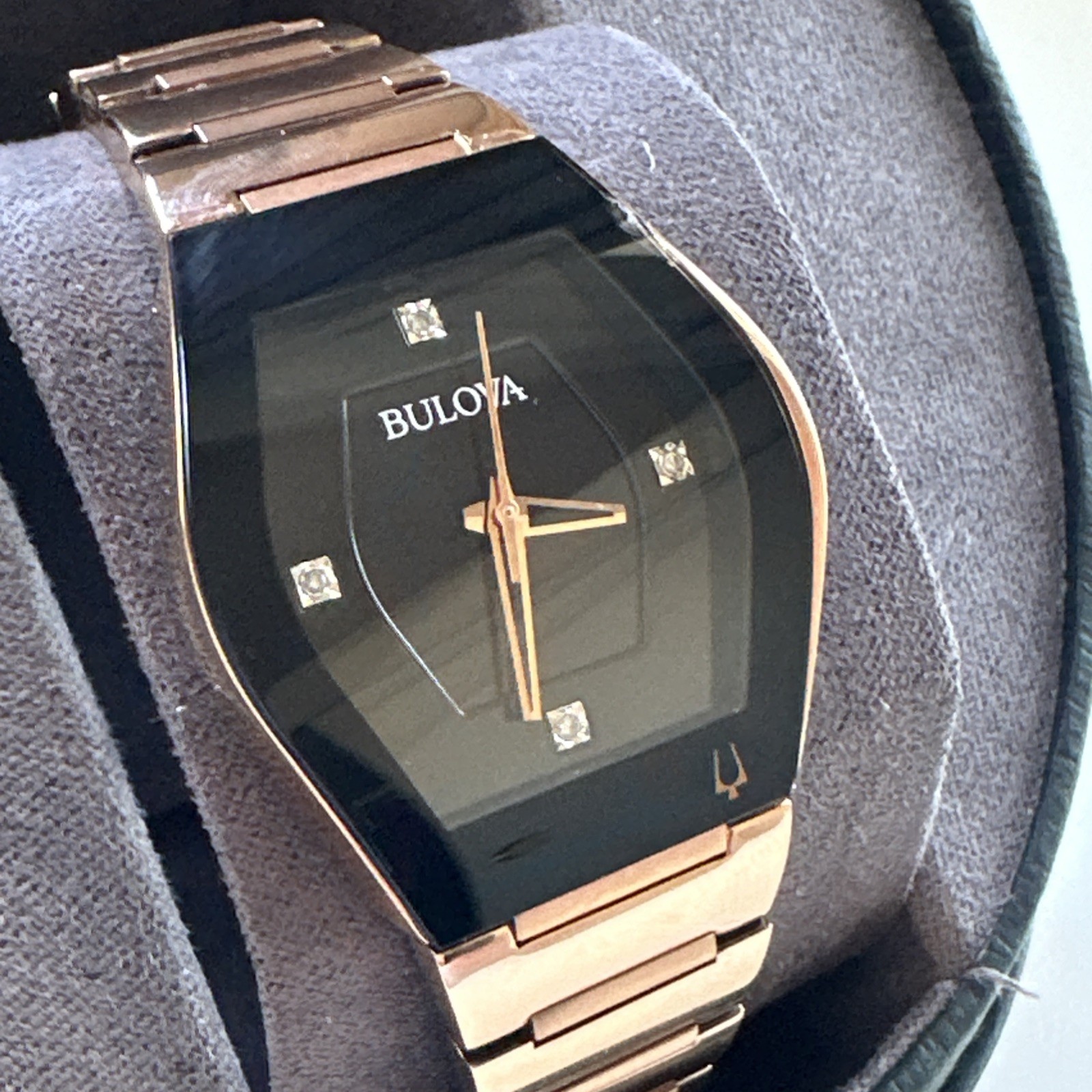Bulova Gemini Quartz Diamond Black Dial Ladies Watch 97P158 *Chipped Crystal*