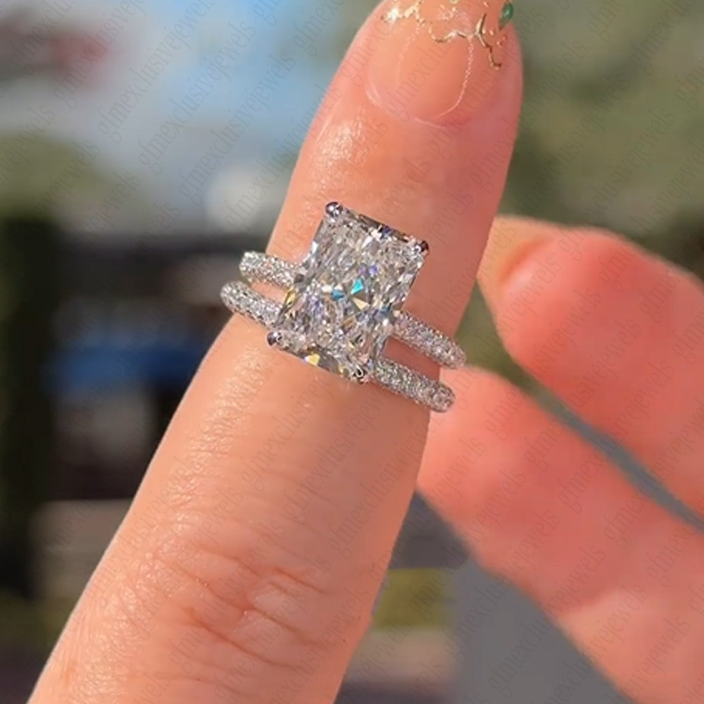 2.50 TCW Radiant Cut Moissanite Bridal Set Engagement Ring 14k White Gold Plated