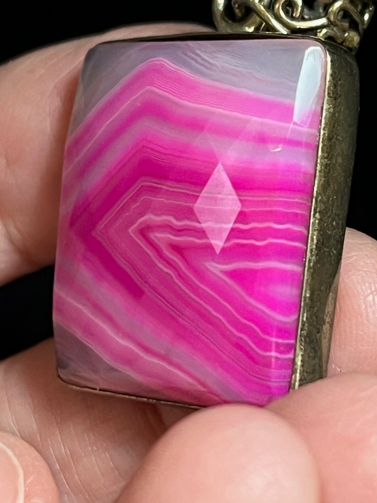 Dyed Pink Checkerboard Cut Botswana Agate and .925 Silver Pendant